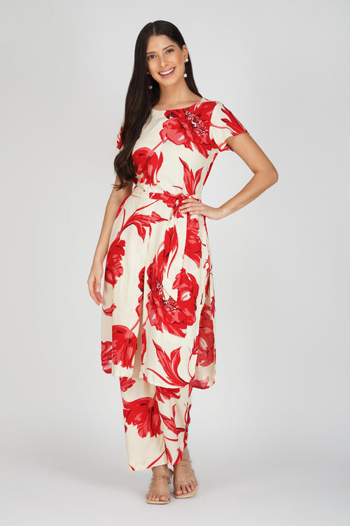 Eleven™ | Red & Ivory Floral Co-ord Set