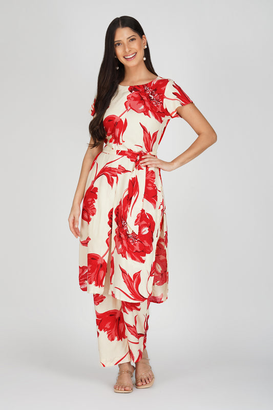 Eleven™ | Red & Ivory Floral Co-ord Set