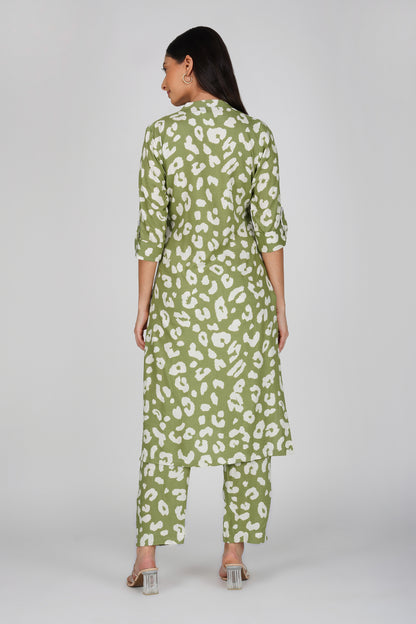 Eleven™ | Olive Green Animal Print Co-ord Set