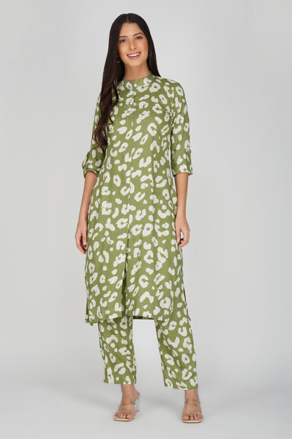 Eleven™ | Olive Green Animal Print Co-ord Set