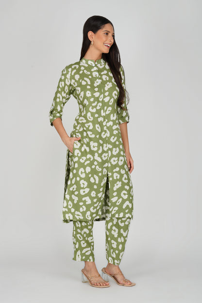 Eleven™ | Olive Green Animal Print Co-ord Set